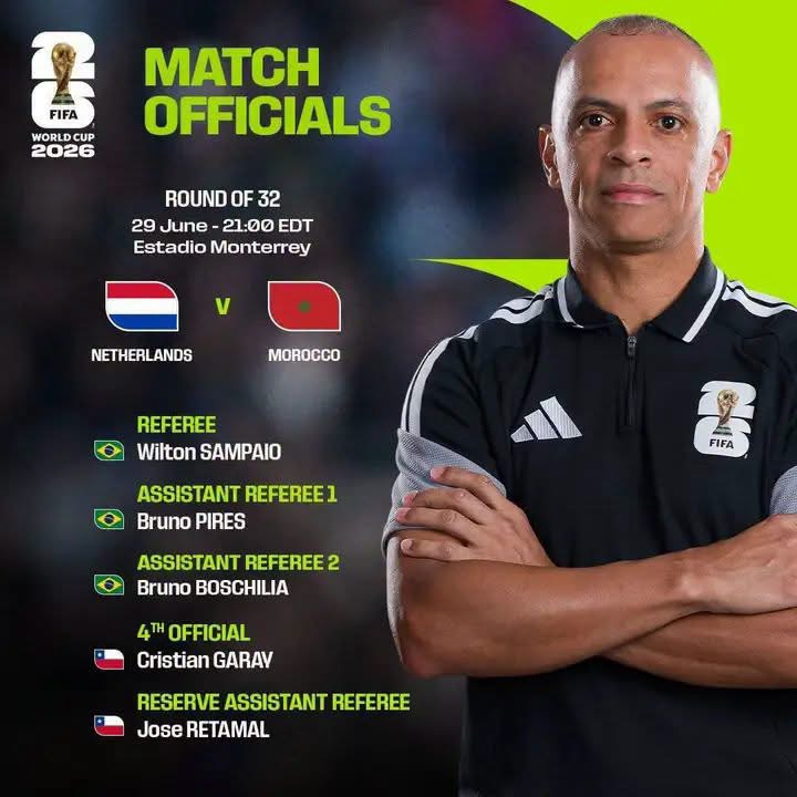 البرازيلي ويلتون سامبايو حكمًا لمواجهة المغرب وهولندا في دور الـ32 من كأس العالم 2026